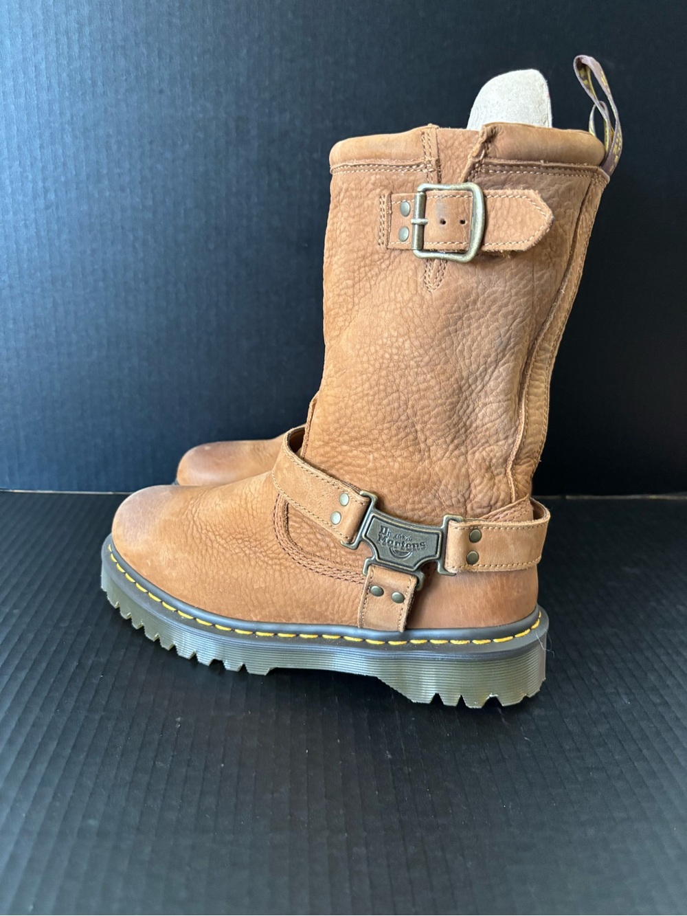 Dr Martens Aniston HI Tumble Nubuck Biker Boots Desert Brown